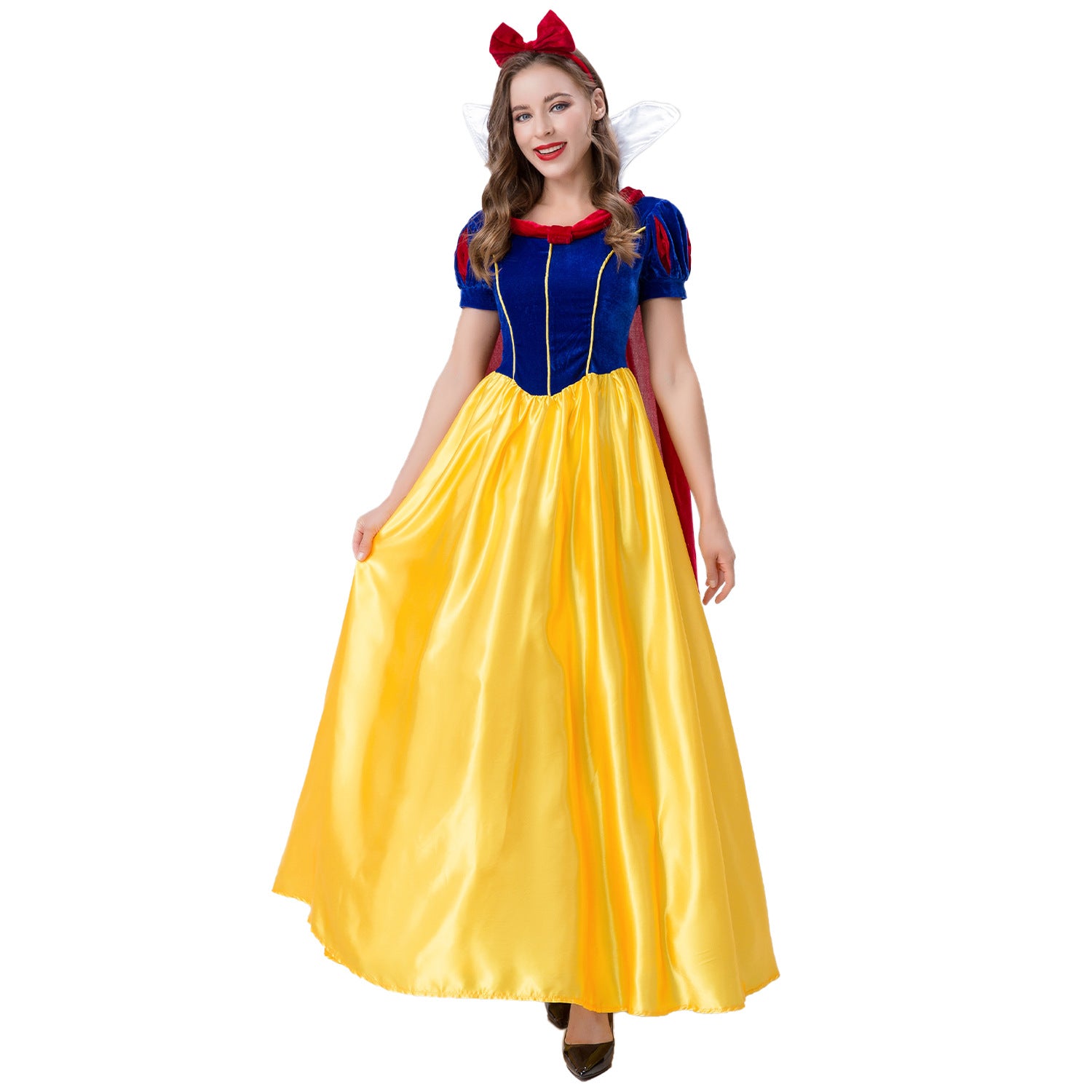 Adult Halloween Costume - Snow White Cosplay Dress with Short Sleeves and Long Skirt