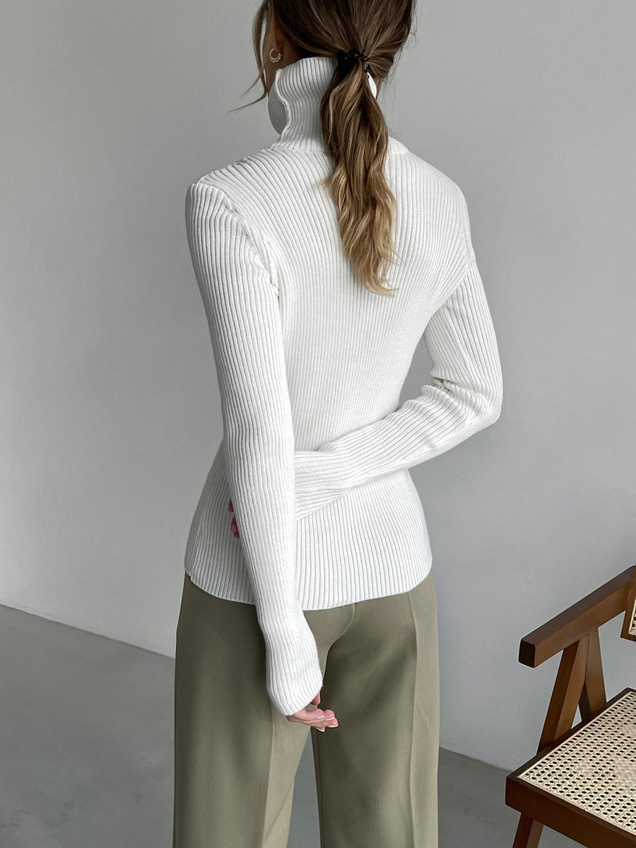 Fashion High Neck Pullover Knitted Tight Sweater