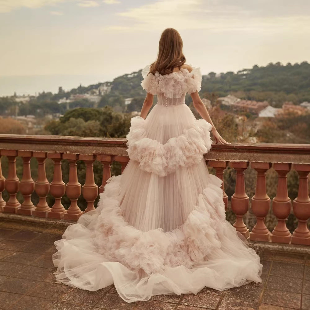 Fluffy Train 3D Petal Wedding Dress