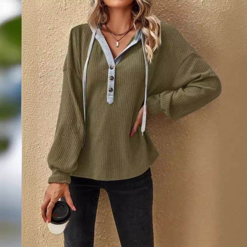Casual Long Sleeves Button Women Hoodies