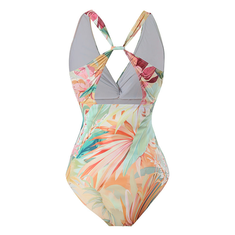 Fashionable Printed Romper with Sun Protection Sheer Cover-Up and Beach Vacation Outfit