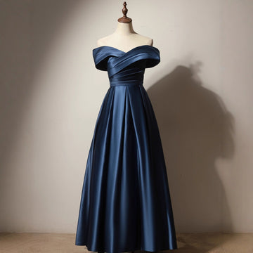 Blue Off-Shoulder Satin Evening Dress