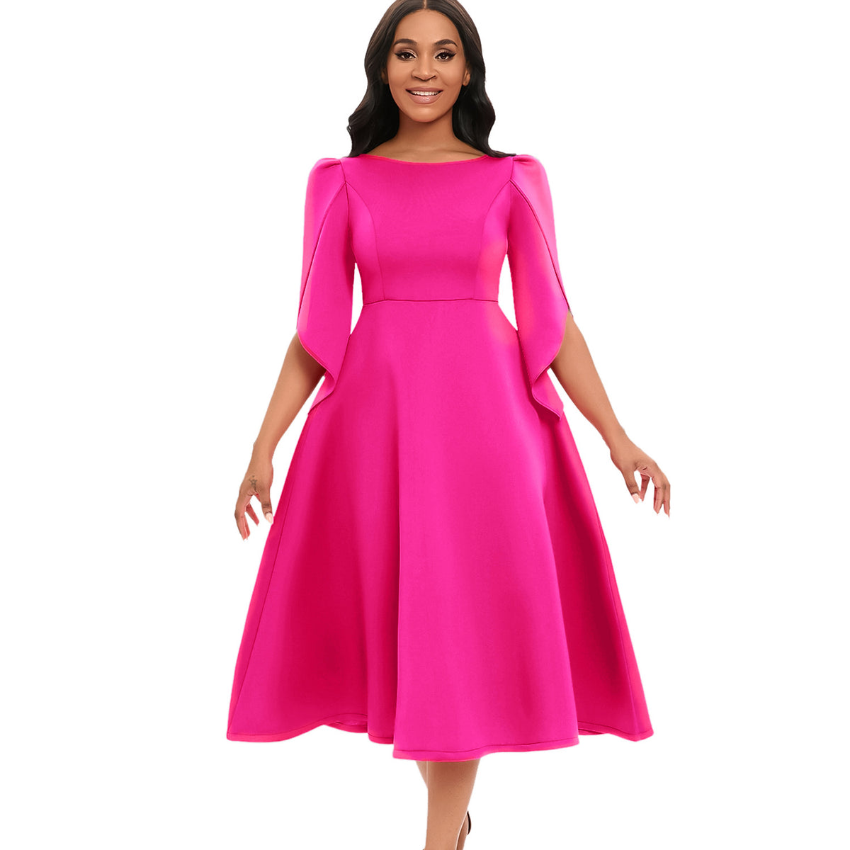 Autumn Fashion Elegant Round Neck Bell Sleeve Evening Party Dress