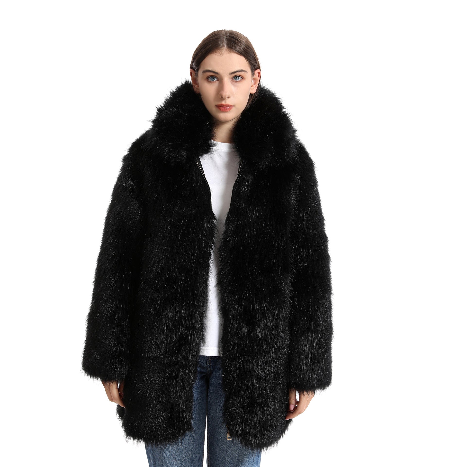 Women's Plush Long-Length Faux Fur Coat