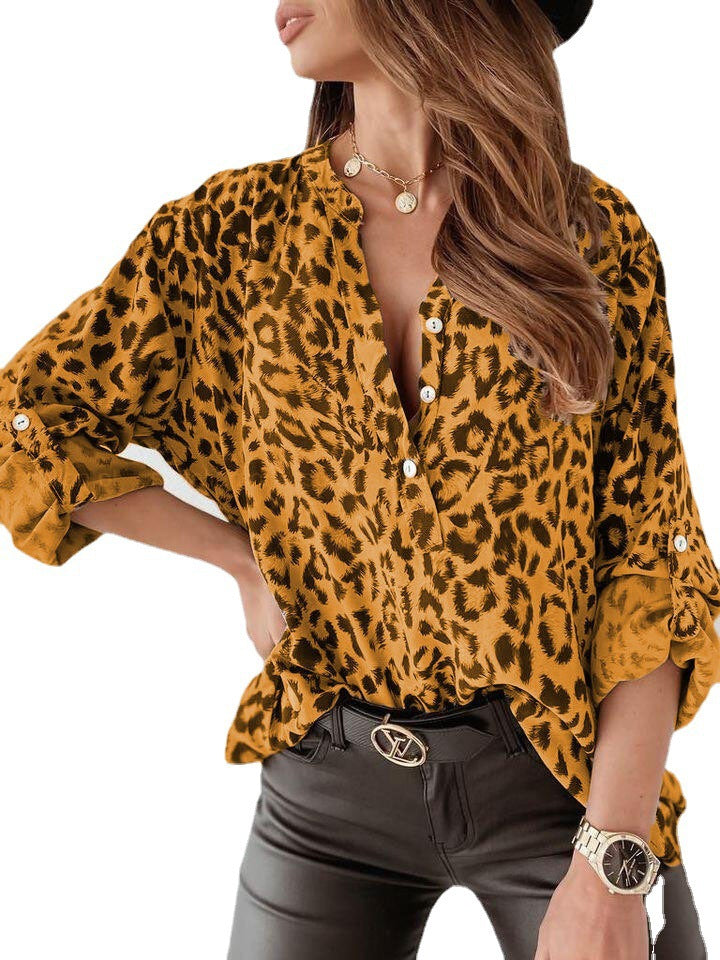 Women's Long Sleeve Leopard Print Blouse