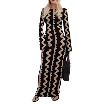 Spring Slim Fit Sweater Dress with Fashionable Print