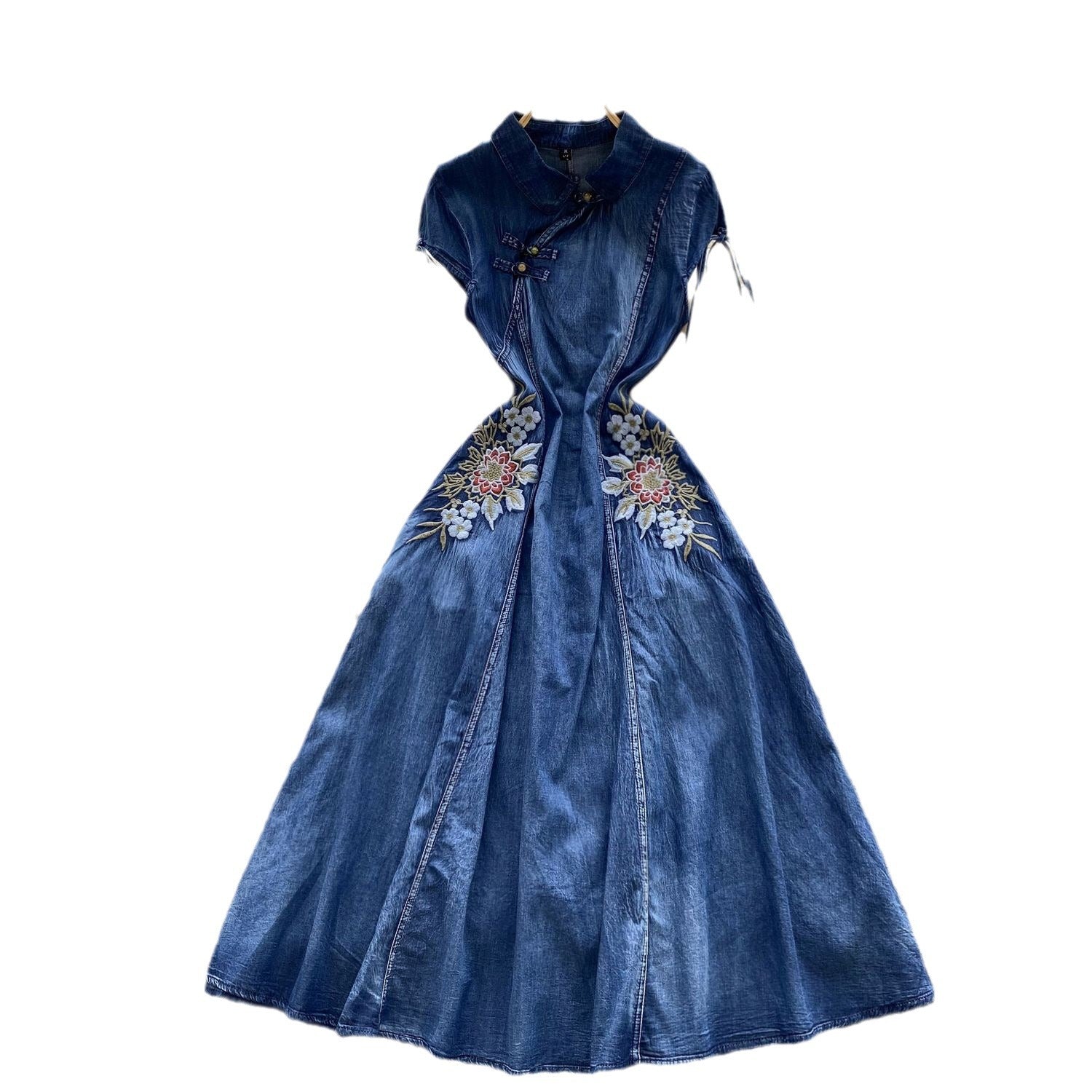 Retro Elegant Embroidery Women's Denim Dress
