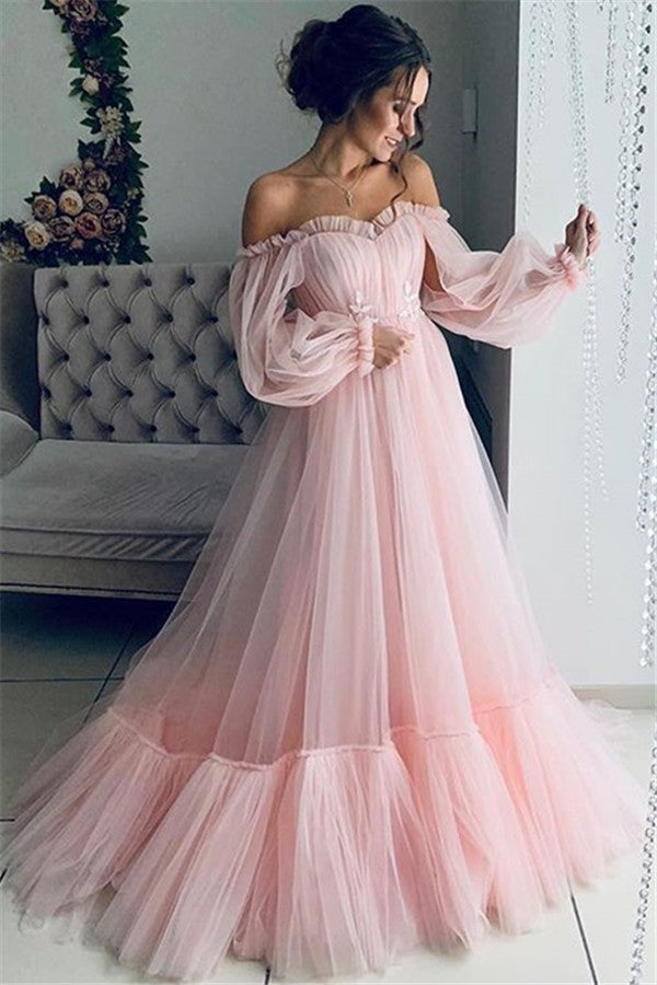 Women Off The Shoulder Tulle Long Party Dresses-Dresses-Free Shipping at meselling99