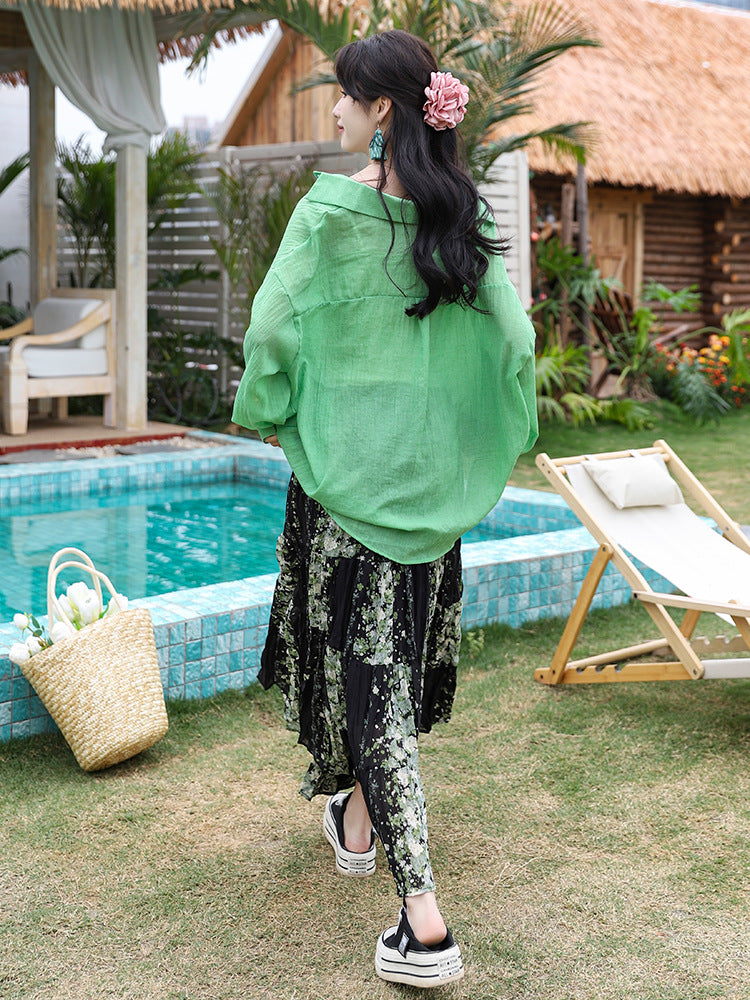 Yuan Su's new summer Wizard of Oz floral pleated skirt, high waist versatile and thin wrinkled A-shaped big swing skirt-The Wizard of Oz-one size fits all-Free Shipping Leatheretro