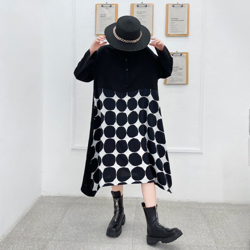 Vintage Dot Print Black Long Sleeves A Line Shirts Dresses-Dresses-Black-One Size-Free Shipping at meselling99