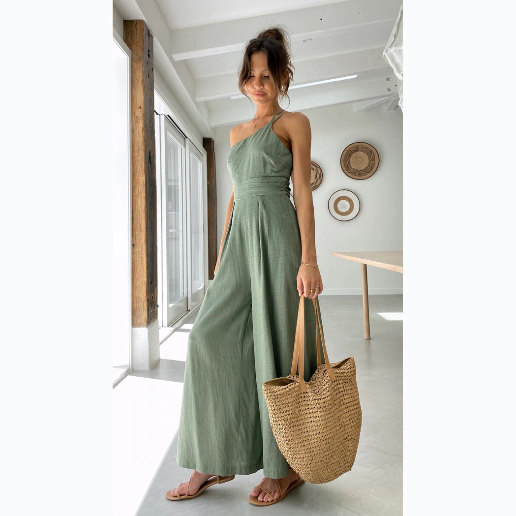 Sexy One Shoulder Linen Jumpsuits for Women