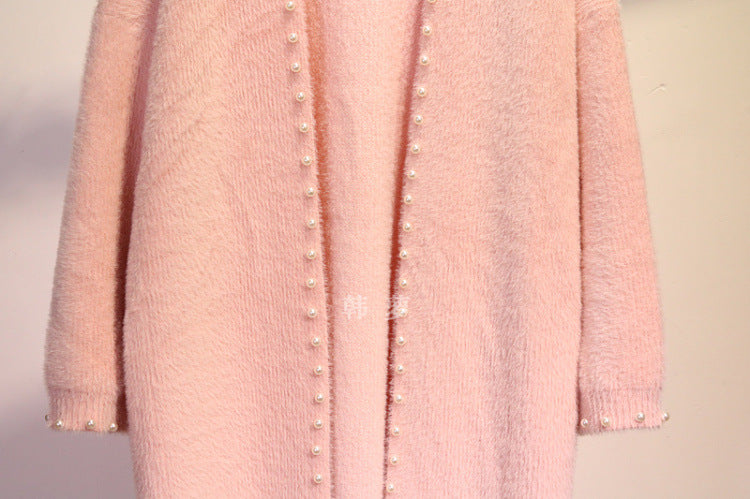 Women Faux Mink Long Knitted Cardigan Sweaters