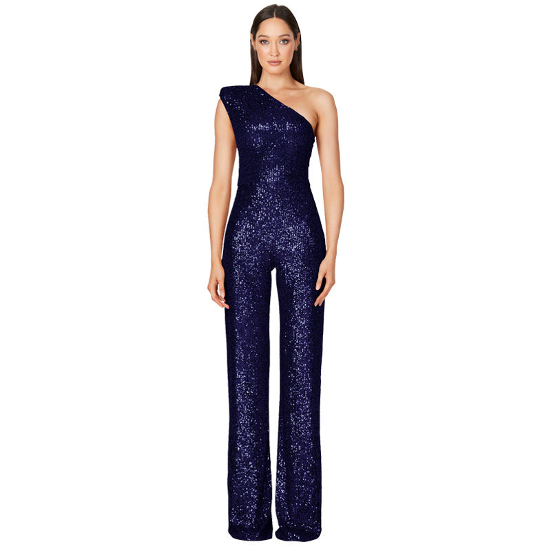 Sexy One Shoulder Sequined Jumpsuits