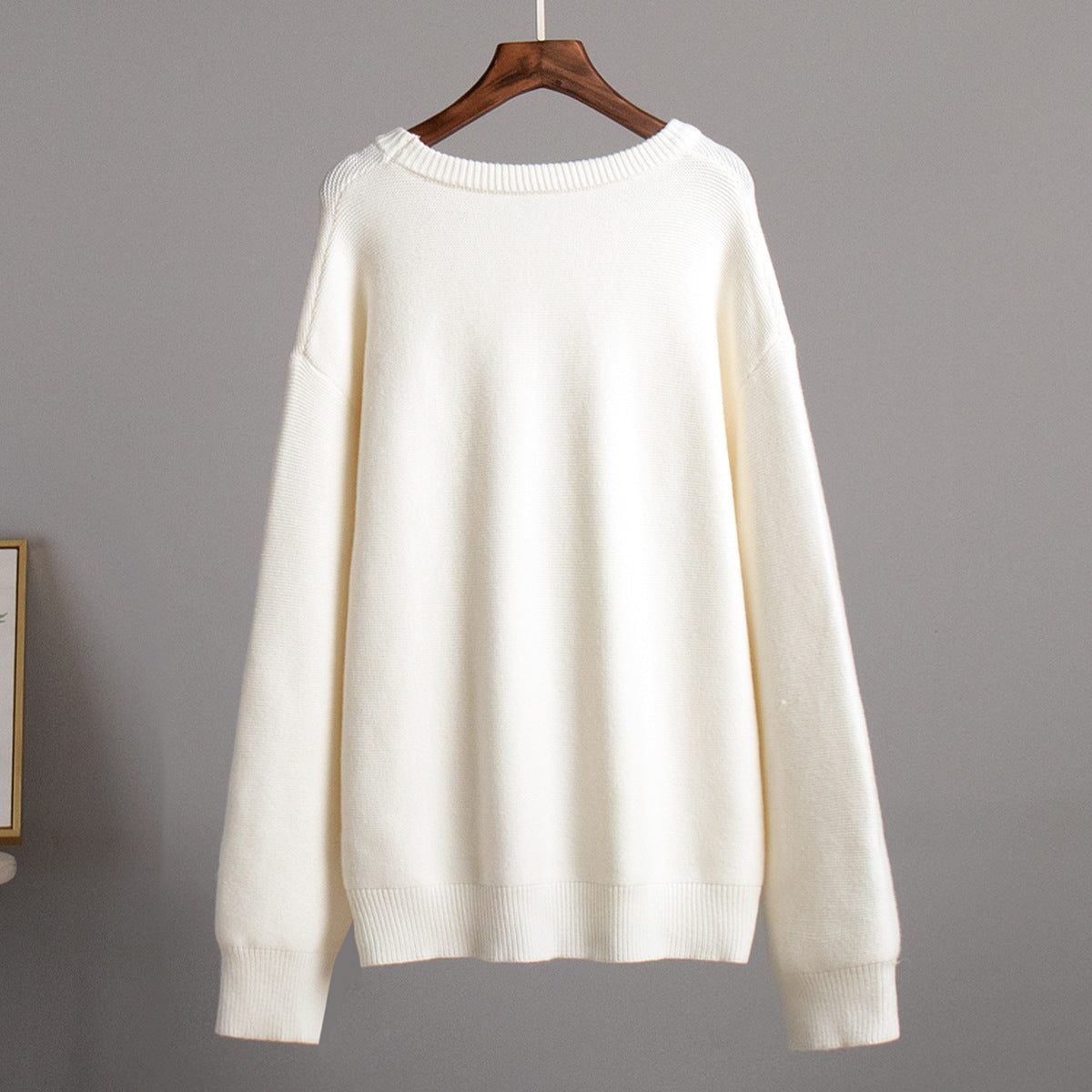 Casual Round Neck Knitted White Sweaters