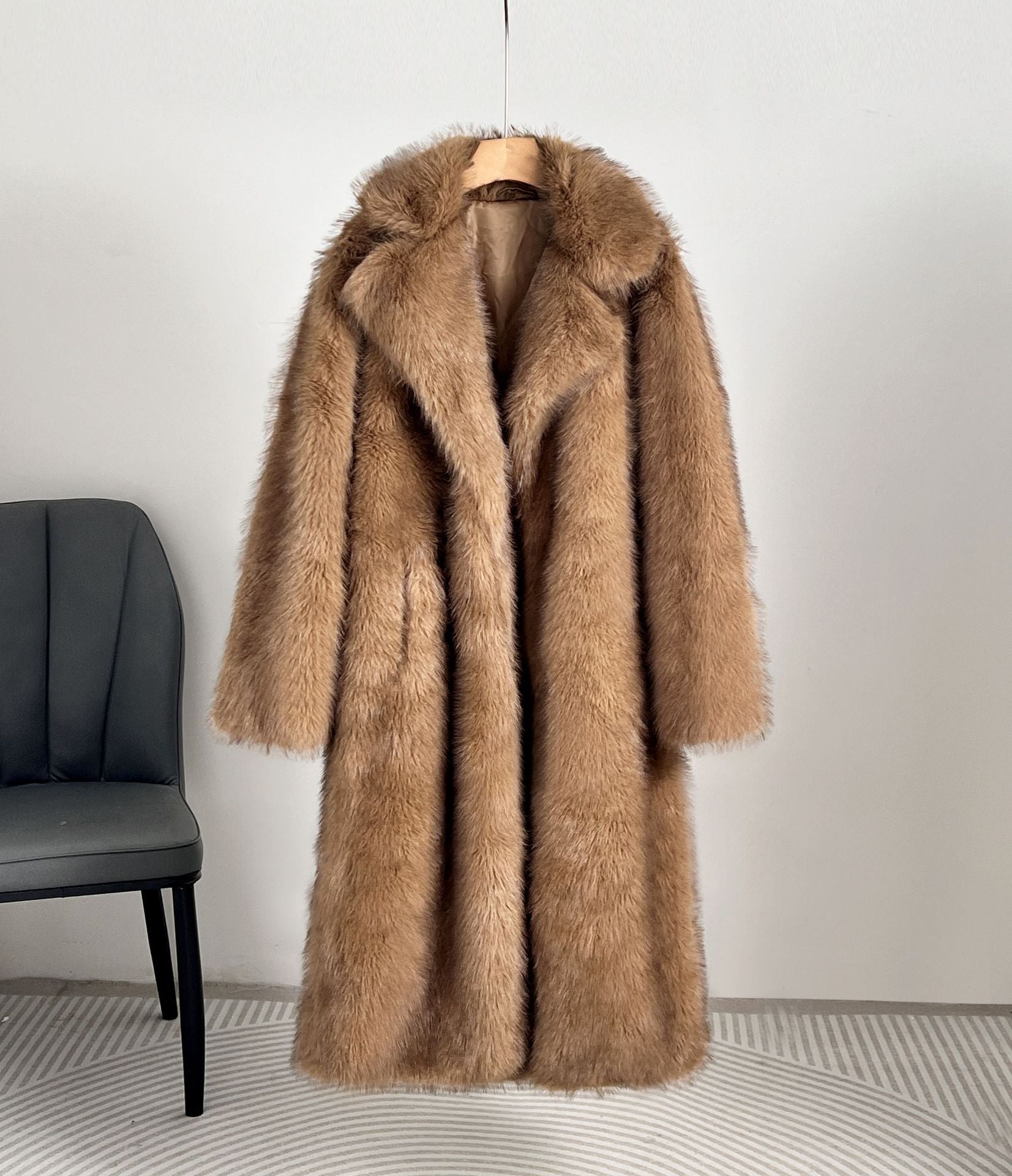 Women's Long Faux Fur Coat – Winter & Autumn Oversized Blazer Collar Jacket