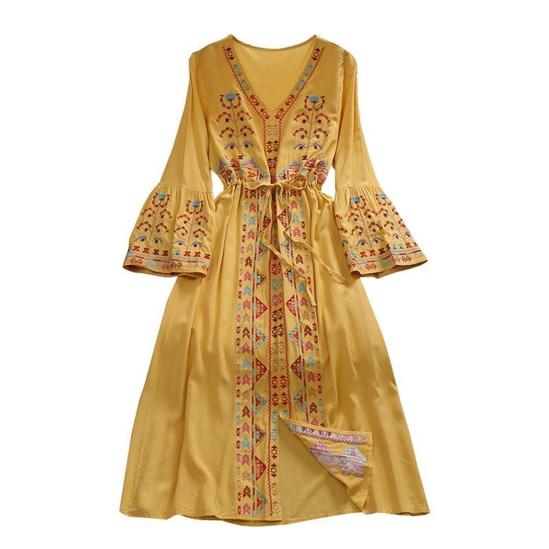 Bohemian Summer V Neck Long Vacation Dresses