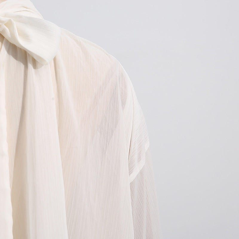Women's Elegant Mesh Ruffle Long Sleeve Blouse