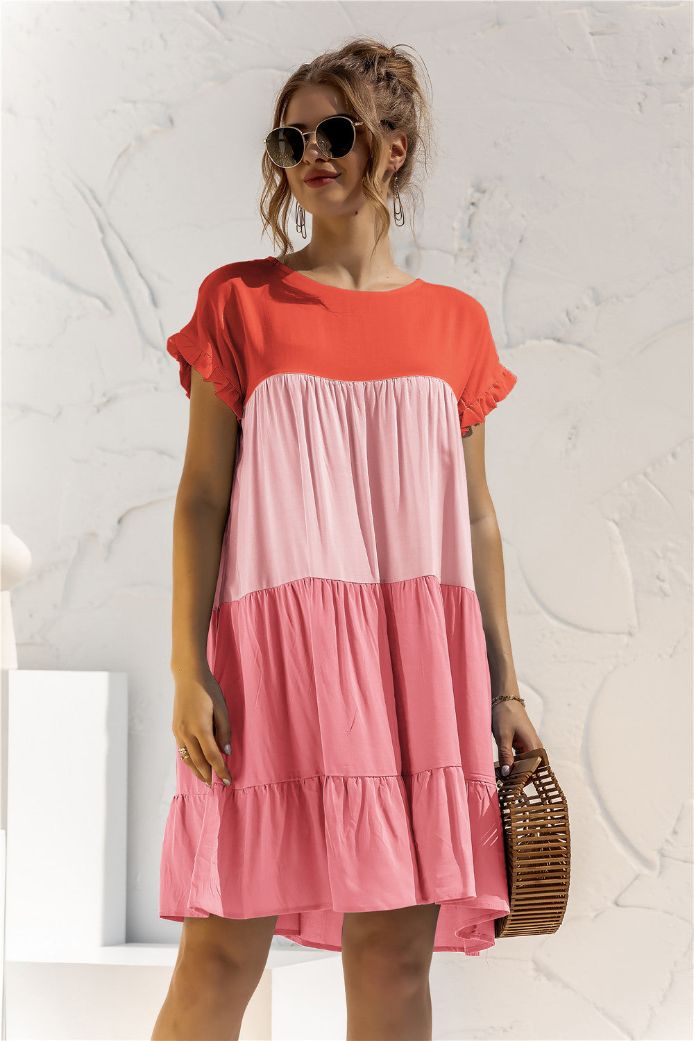 Summer Color Block Loose Fit Short Dress