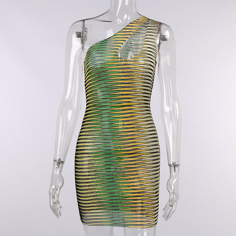 Sexy One Shoulder Sleeveless Bodycon Short Dresses-Sexy Dresses-Green-S-Free Shipping at meselling99