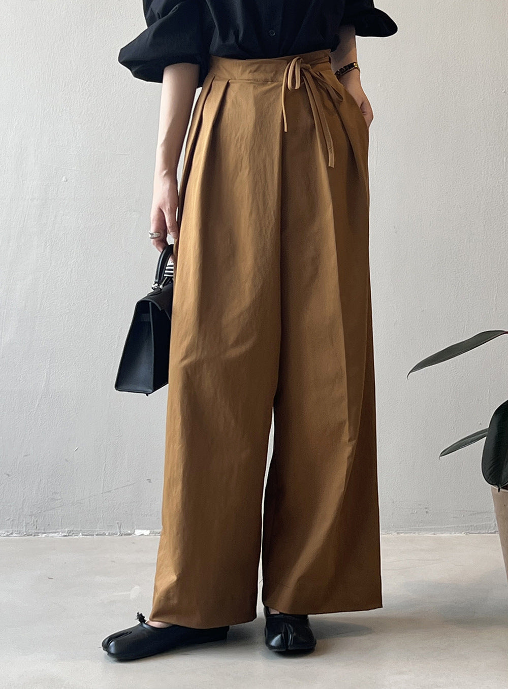 Designer Asymmetric Wrap-Waist Wide Leg Pants