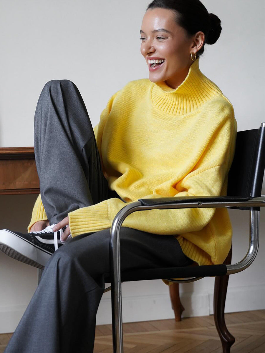 Women's Oversized Solid Color High Neck Sweater