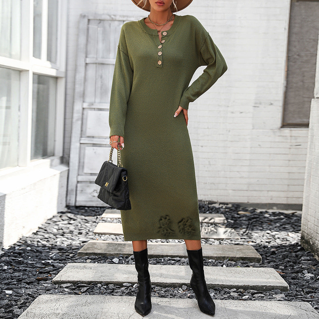 Fashion Button Design Knitted Shirts Dresses