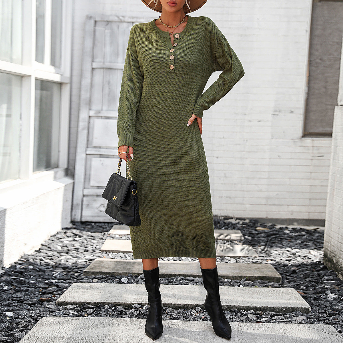 Fashion Button Design Knitted Shirts Dresses