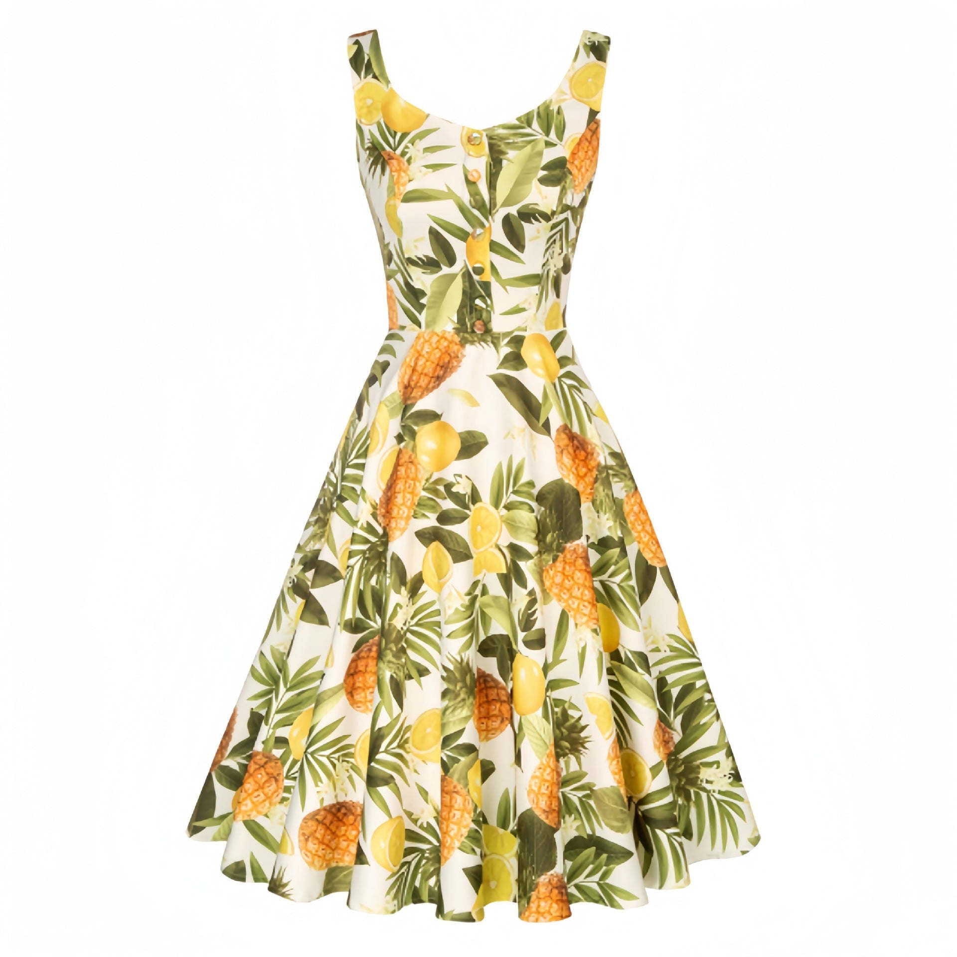Retro Homecoming Dress - Floral Print A-Line Swing Dress with Buttons