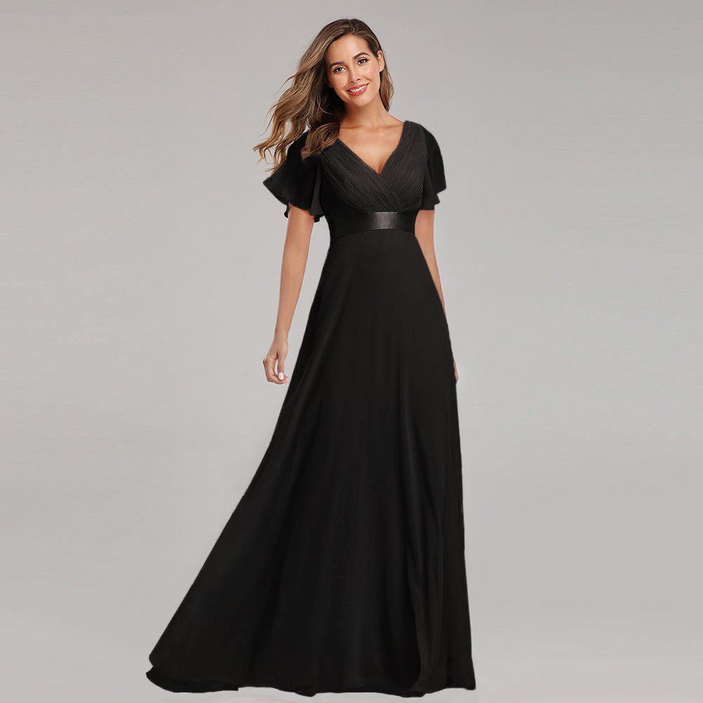 Elegant V Neck Chiffon Women Party Dresses-Dresses-Black-S-Free Shipping at meselling99
