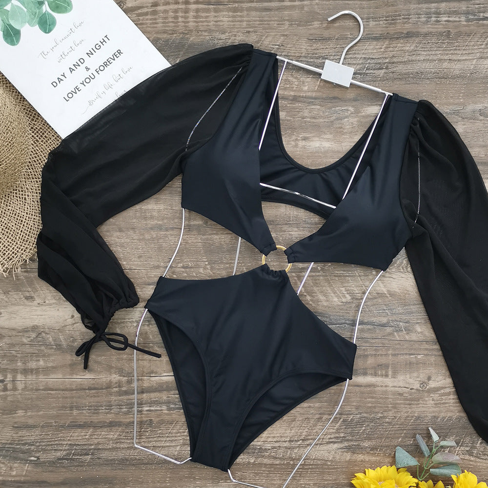 Black Long Sleeves Backless Women One Piece Swimsuits