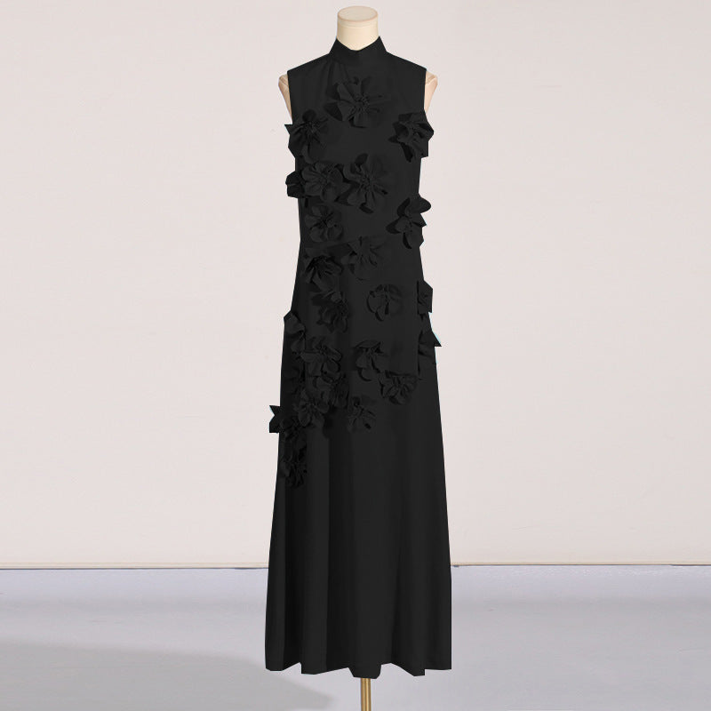 Elegant Stand Collar Sleeveless Maxi Dress