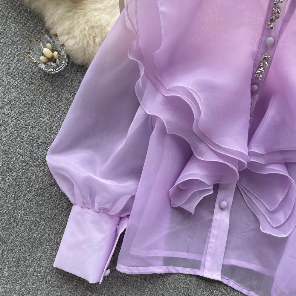 Fairy Style Ruffled Mesh Long Sleeve Shirt