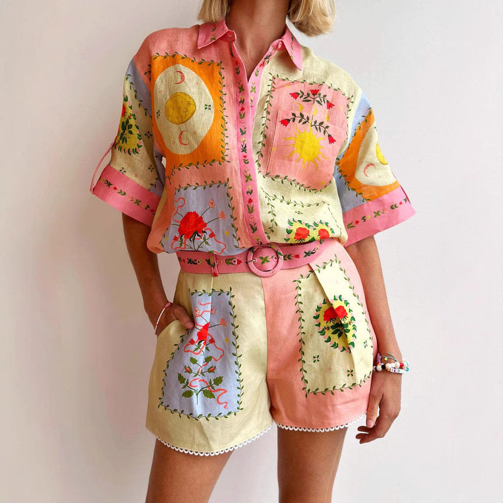 Casual Fashion Linen Shirt & Shorts Set