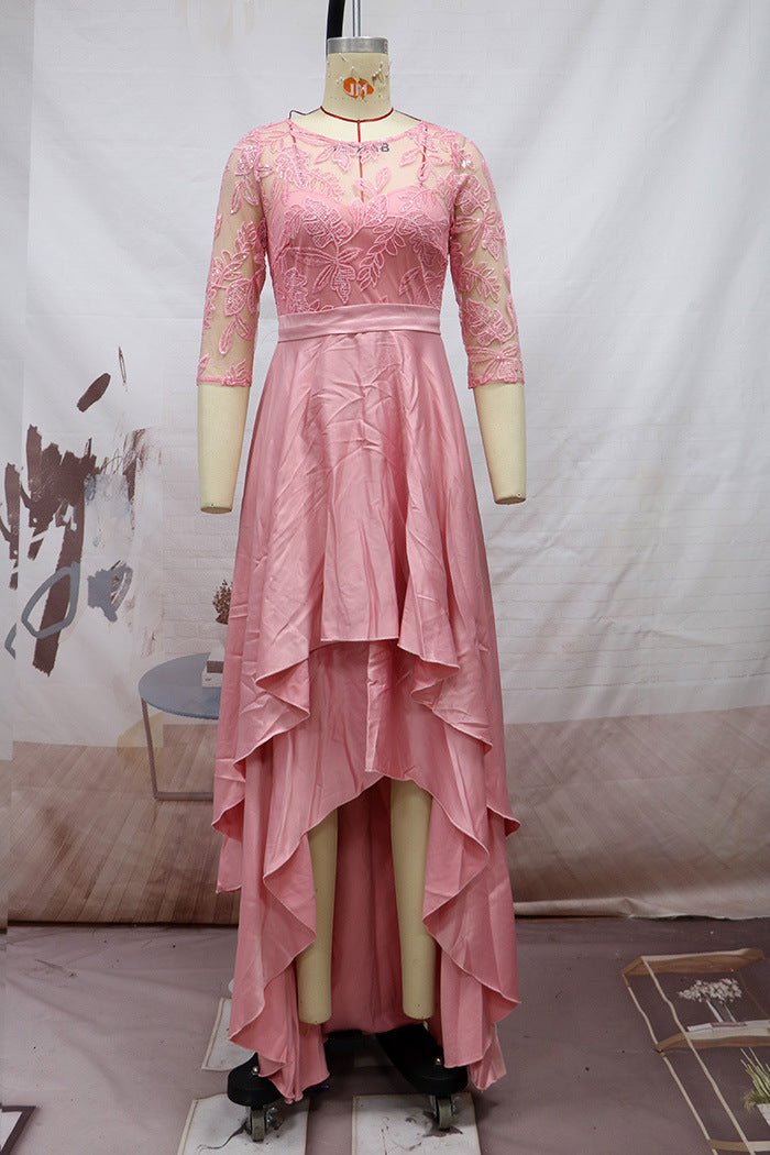 Elegant Lace Party Dresses with Brush Tail-Dresses-Pink-S-Free Shipping at meselling99