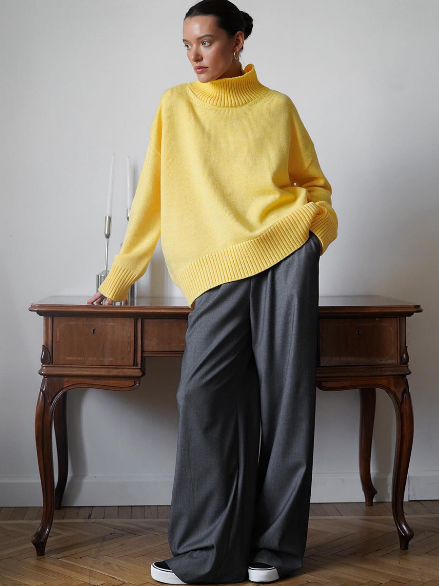 Women's Oversized Solid Color High Neck Sweater