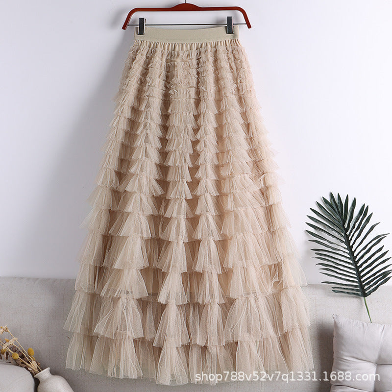A-Line Mid-Length Tulle Skirt with Layered Mesh Insert