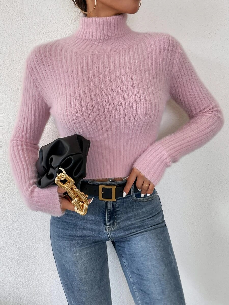 Fashion High Neck Knitted Pullover Sweaters