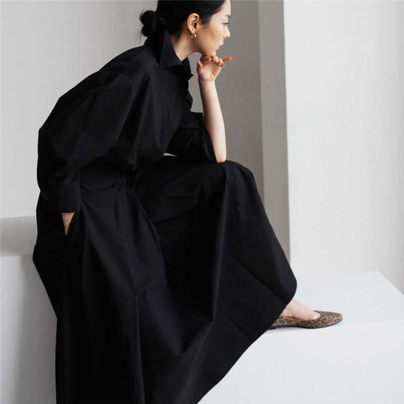 Casual Loose Fashion Long Maxi Shirts Dresses-Cozy Dresses-Black-S-Free Shipping at meselling99