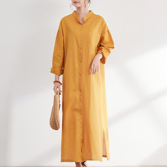 Casual Women Cozy Long Shirts Dresses-Dresses-Yellow-One Size-Free Shipping at meselling99