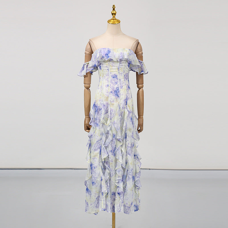 Ethereal Off-Shoulder Waist-Cinching Maxi Dress