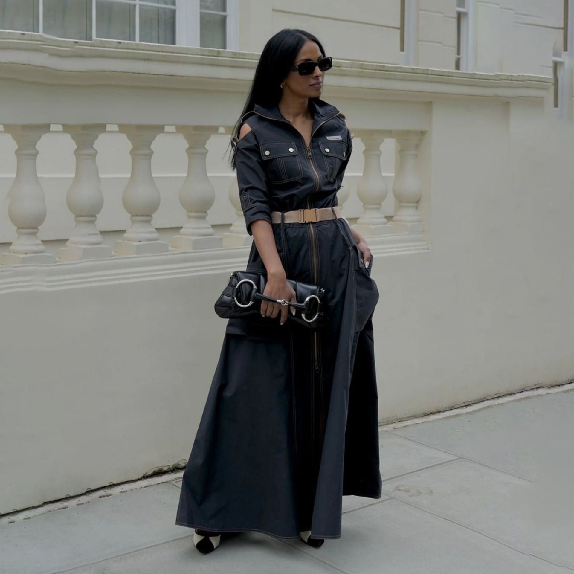 Designed Women's Stylish Off-Shoulder Utility Dress with Belt