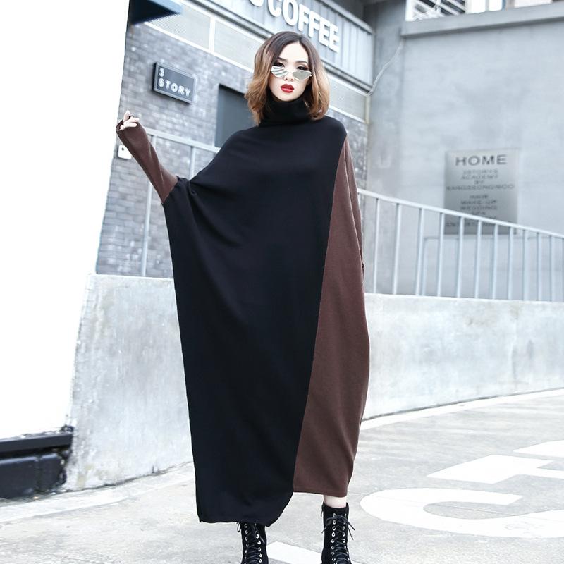 High Neck Knitting Bat Sleeves Sleeves Irregular Cozy Long Dresses-Dresses-Free Shipping at meselling99