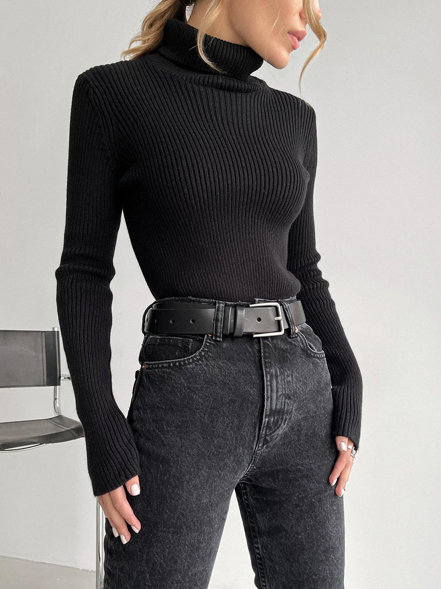 Fashion High Neck Pullover Knitted Tight Sweater