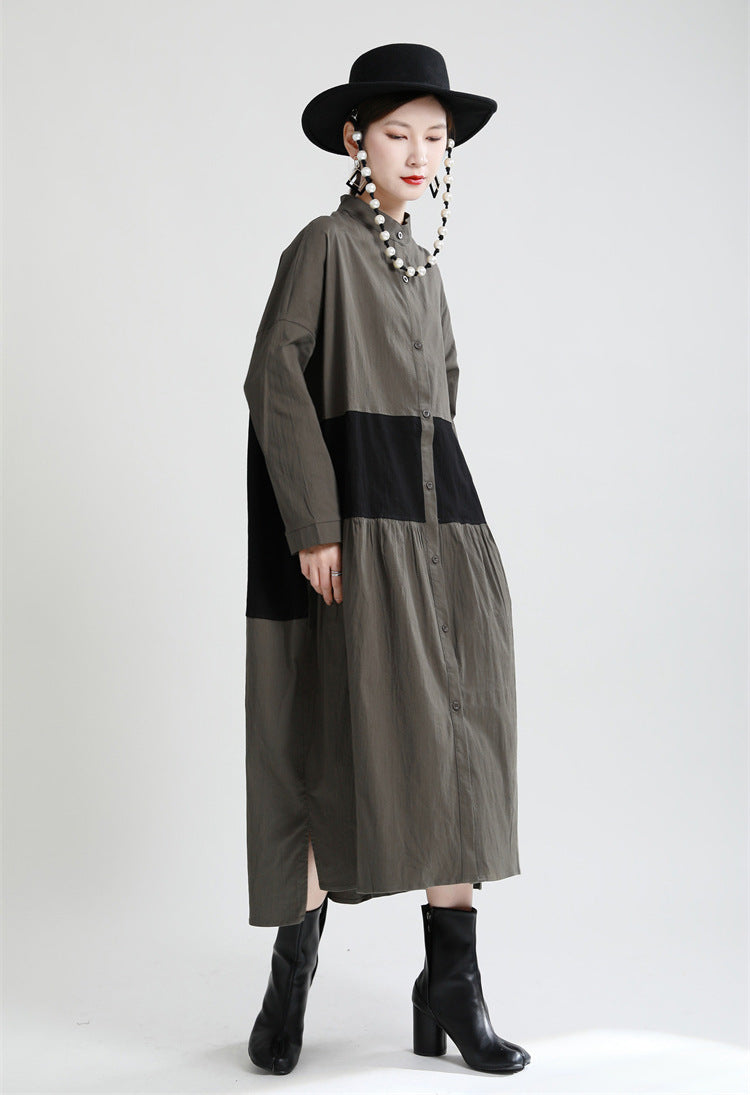 Casual Linen Contrast Color Loose Women Long Dresses--Free Shipping at meselling99