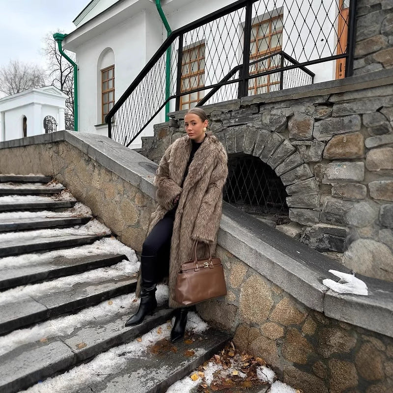 Faux Fur Winter Jacket in Brown, Thickened Warm Outerwear