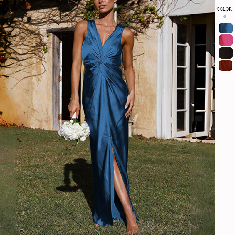 Sexy Deep V Neck Sleeveless Backless Evening Gown
