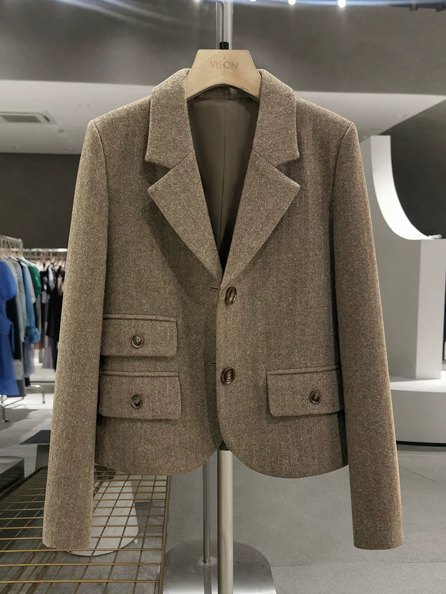 The Light Camel Herringbone Oversized Blazer