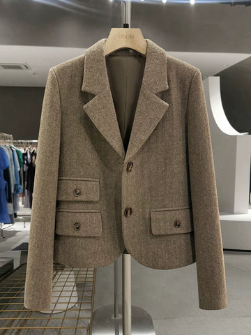 The Light Camel Herringbone Oversized Blazer