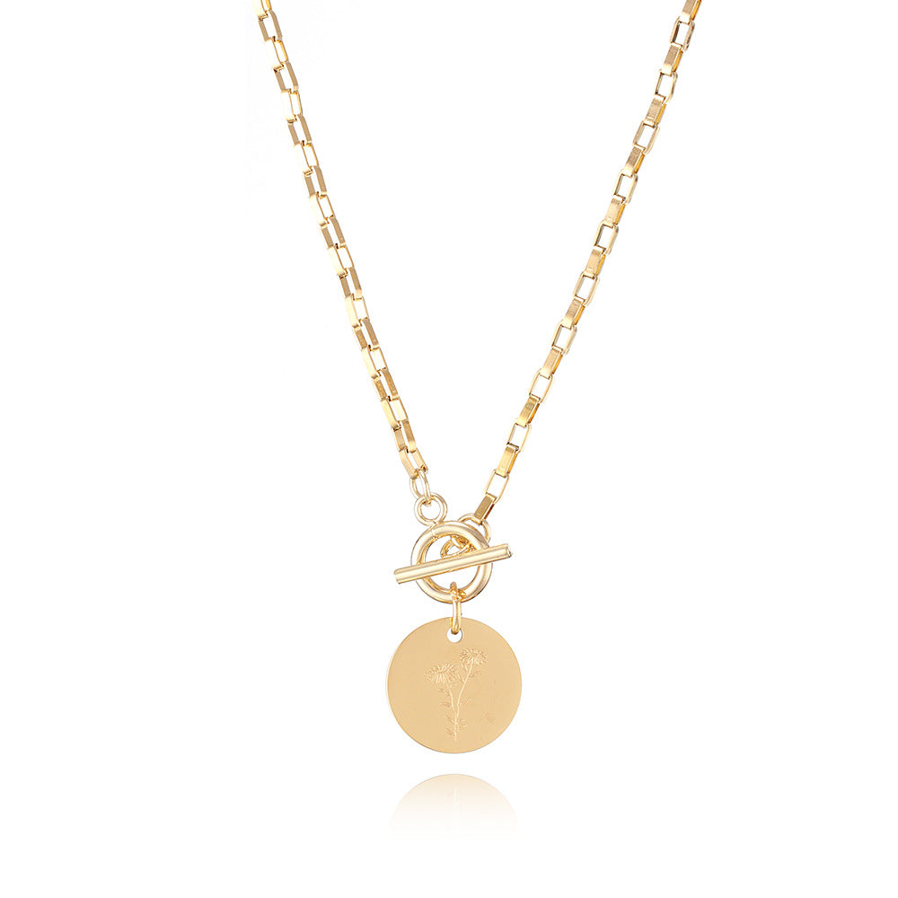 Designed Month Flowers Birthday Gifts Round Pendant Necklaces