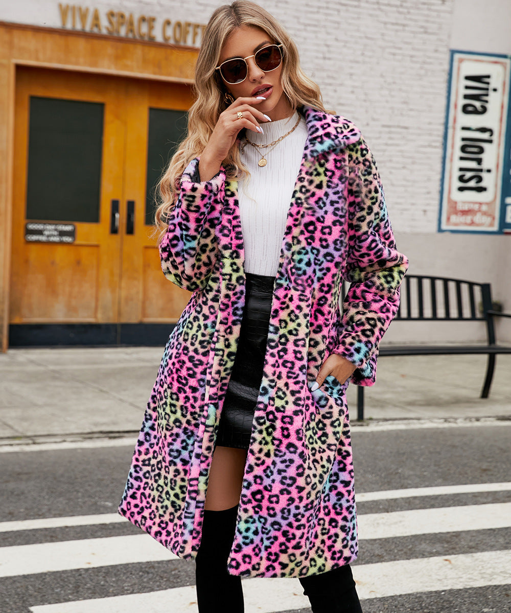 Women's Long Leopard Print Faux Fur Coat